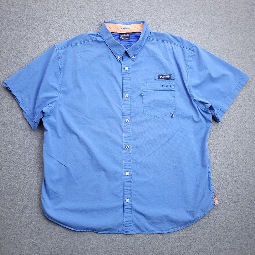 Columbia PFG Button Down Shirt XL Fishing Vented Cotton Blend Blue Mens